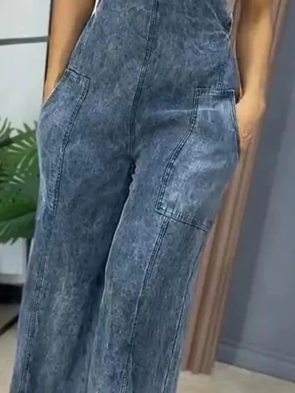Full Size Wide Leg Washed Denim Overalls Plus Size, image 5