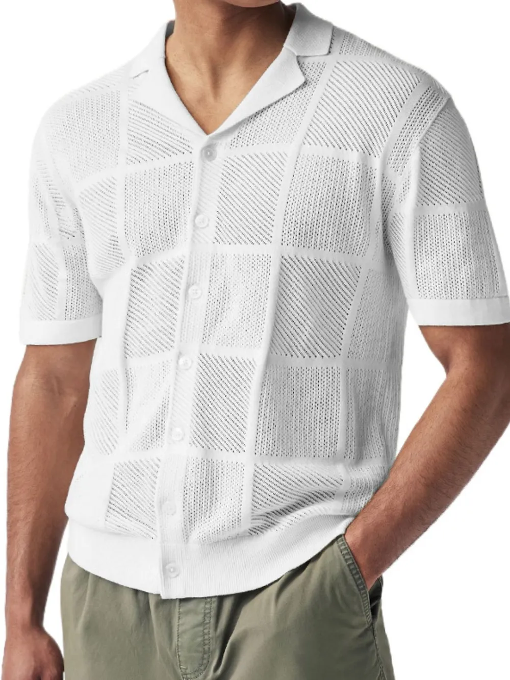 Men's Button Down Checkered Eyelet Shirt, image 3