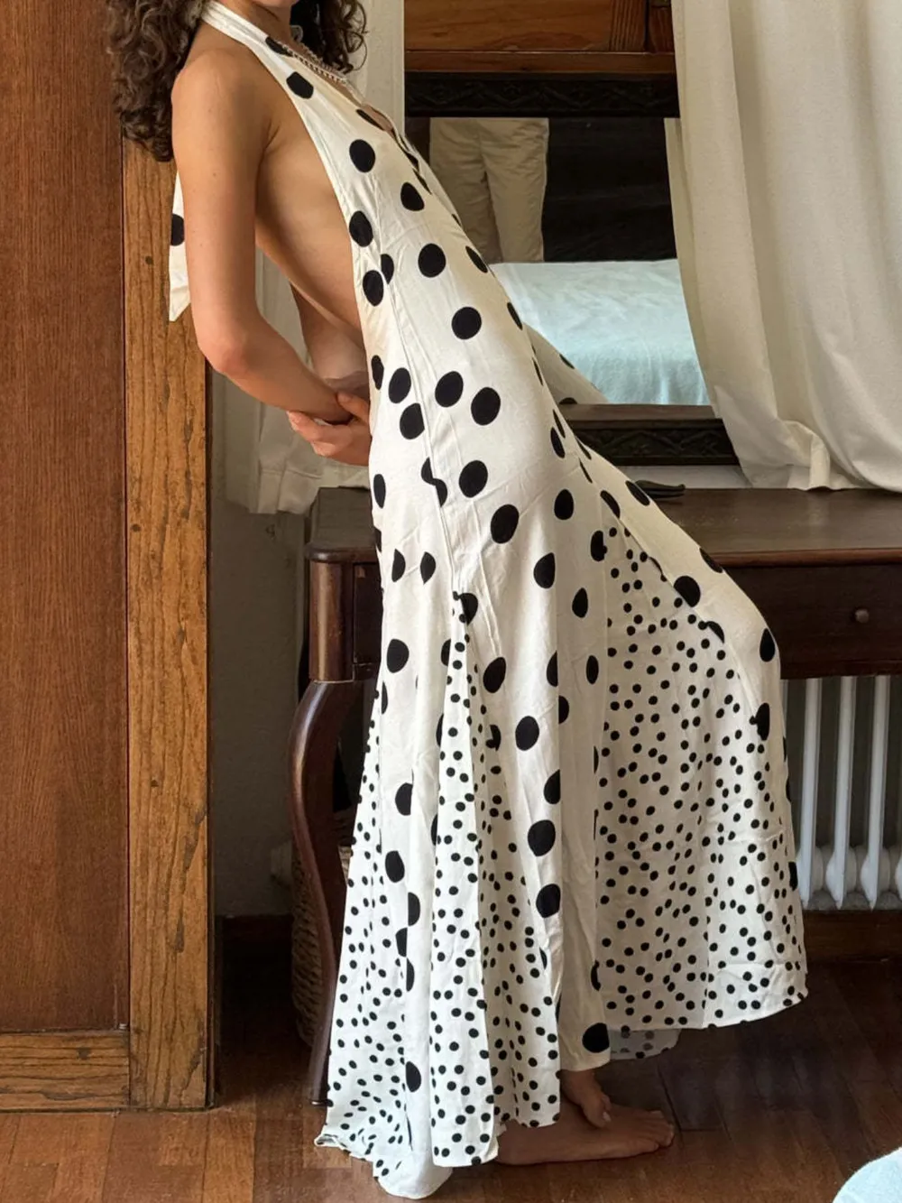Backless Halter Neck Polka Dot Maxi Dress, image 13