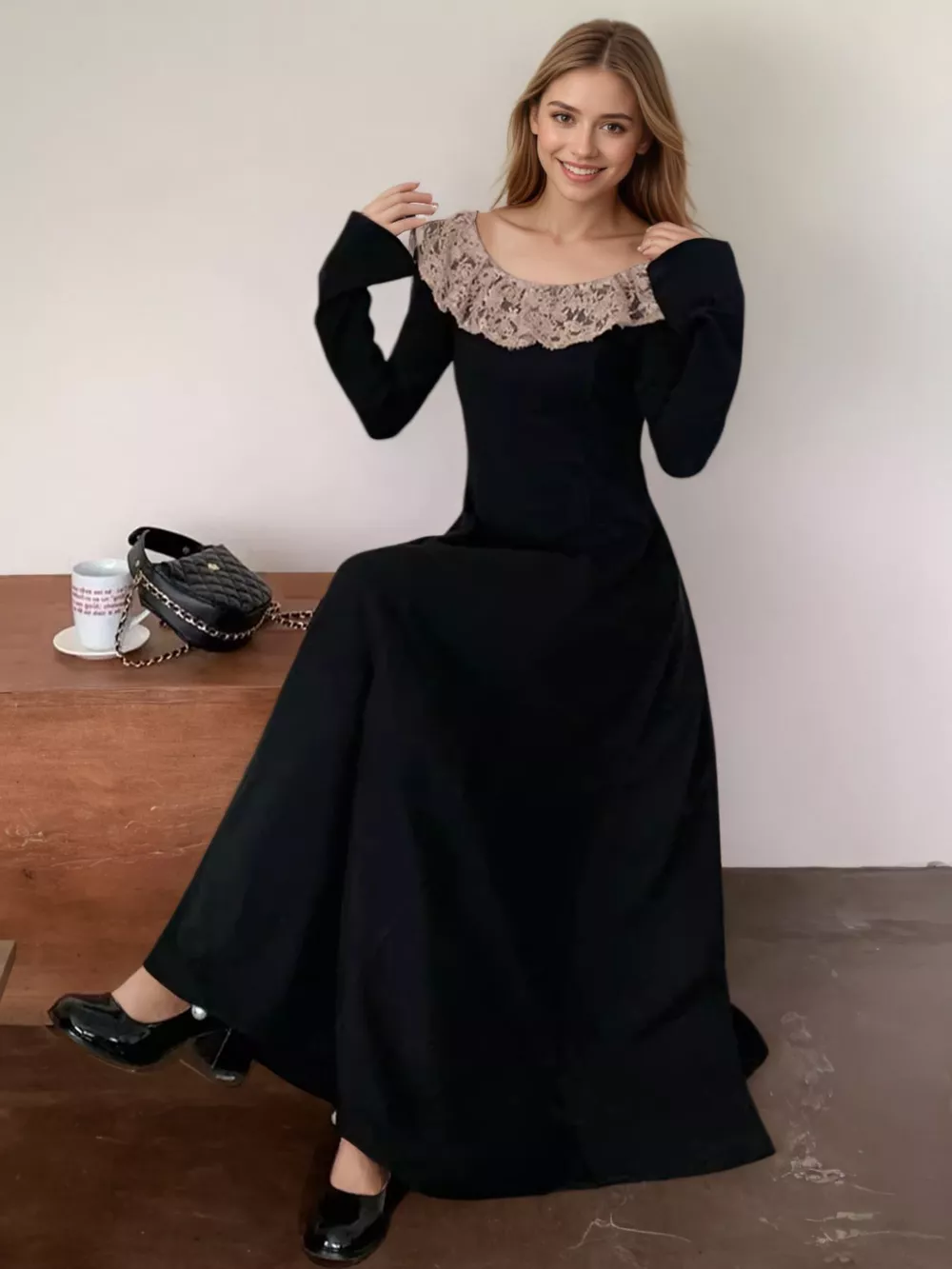Lace Collar Long Sleeve Dress, image 5