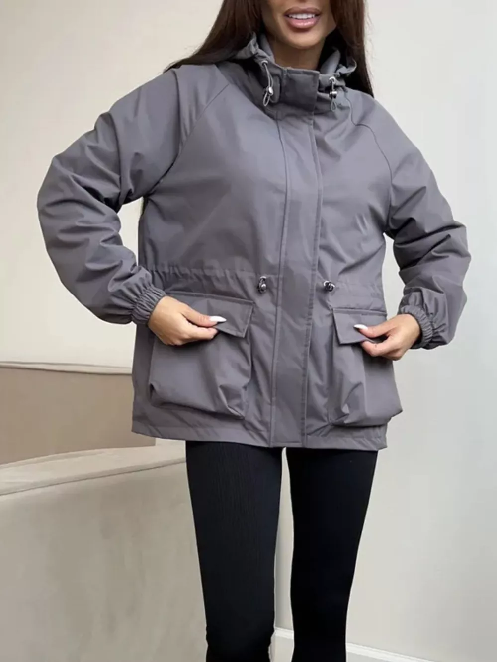 Drawstring Waist Hooded Windbreaker Outerwear, image 9
