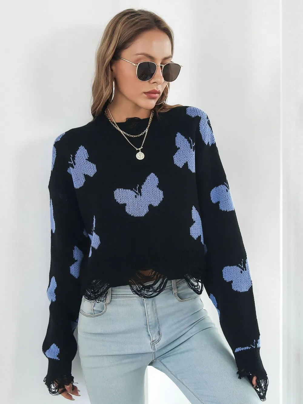 Distressed Butterfly Cropped Sweater, image 13