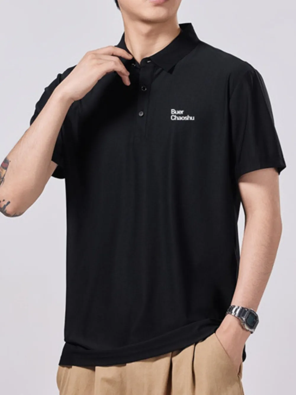 Men's Plus Size Button Detail Short Sleeve Polo, image 5
