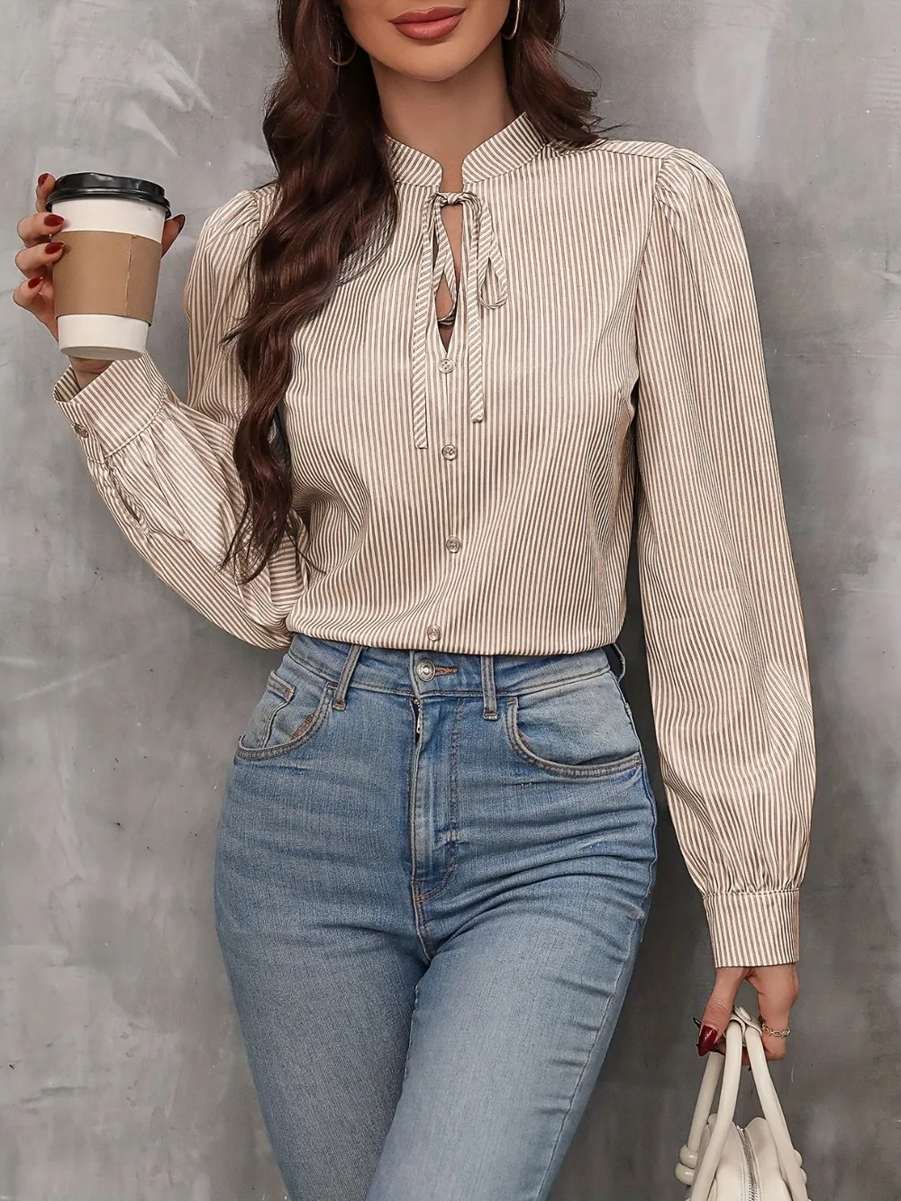 Tied Striped Long Sleeve Blouse, image 5