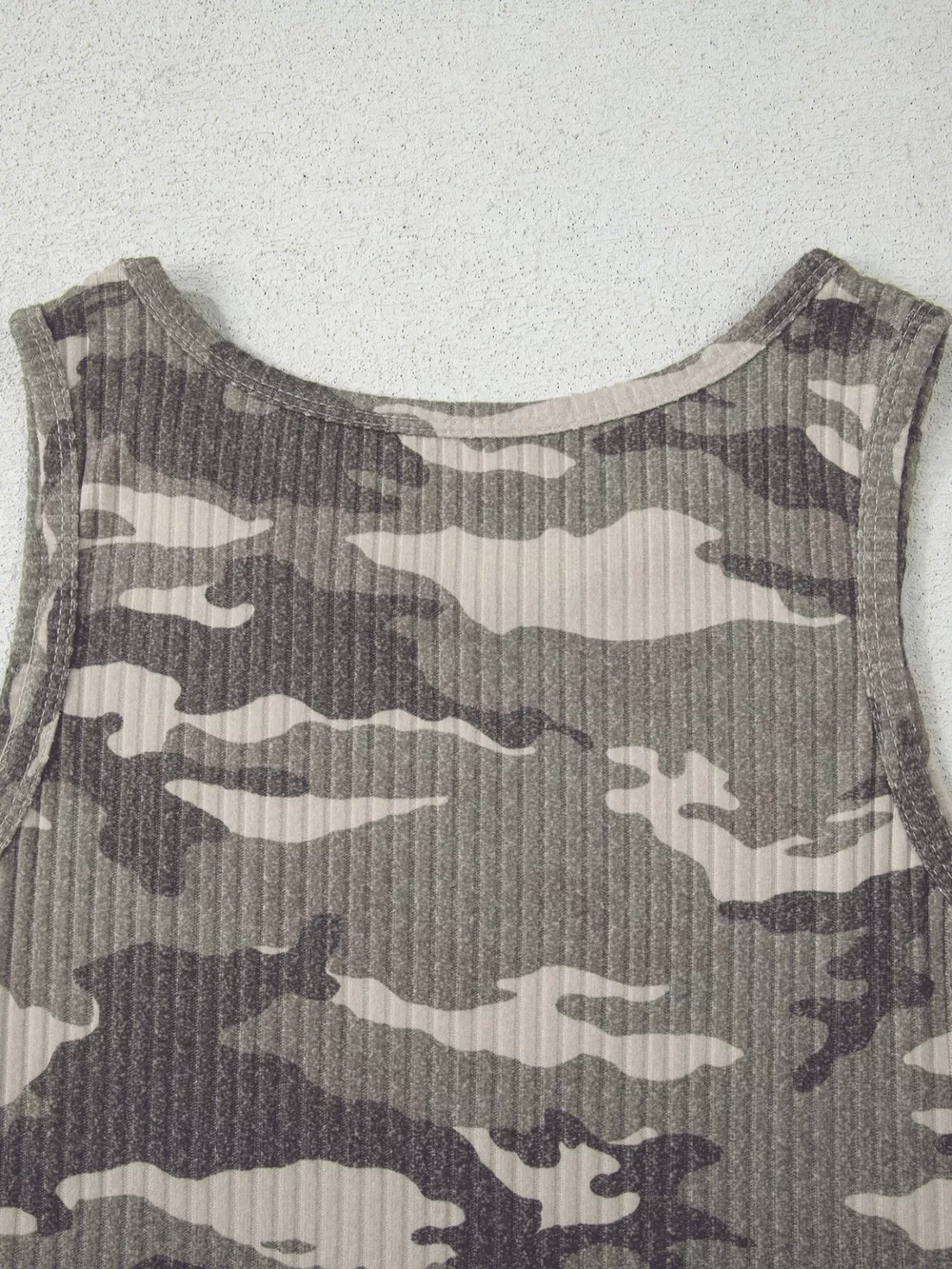 Camouflage Print Ribbed Knit Round Neck Tank Top, image 15