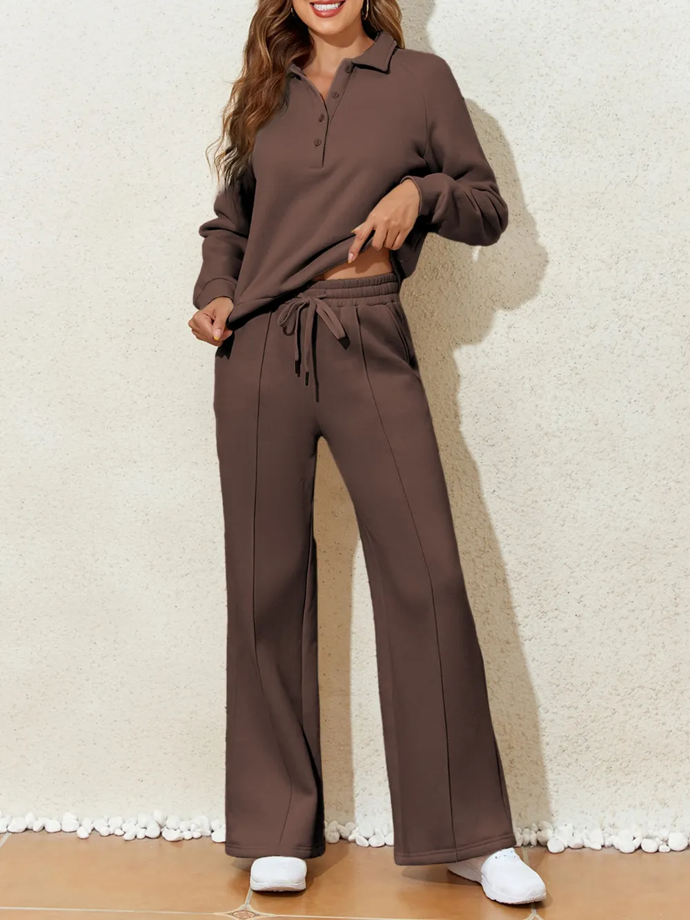 Collared Sweatshirt and High Waist Pants Active Set, image 21