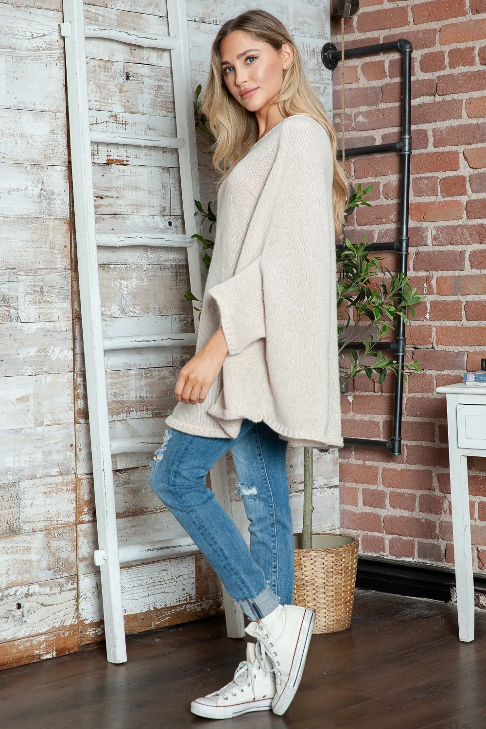 Round Neck Batwing Sleeve Sweater, image 10