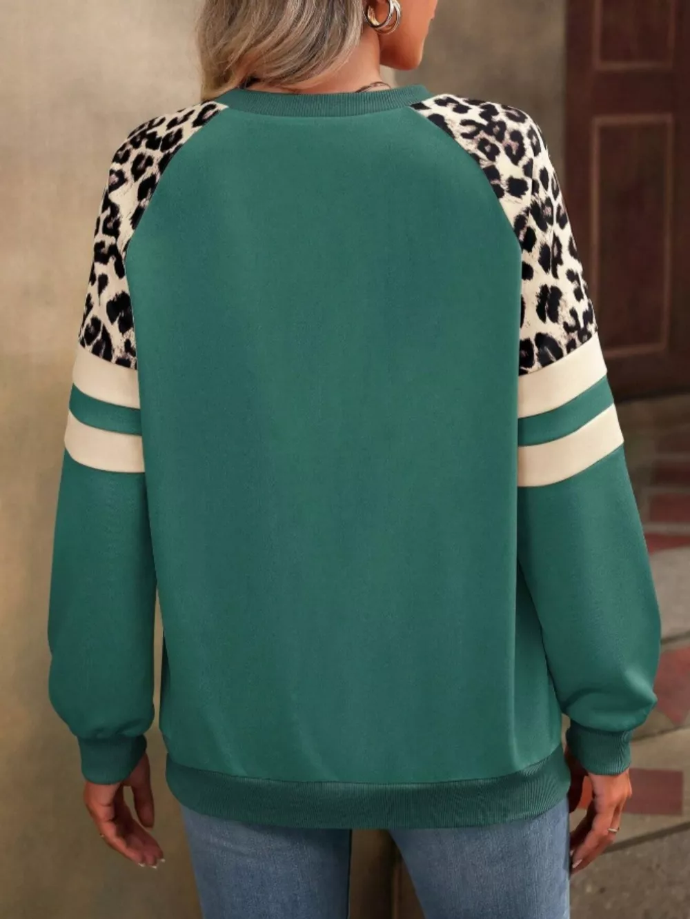 Leopard Raglan Sleeve Striped Sweatshirt, image 32
