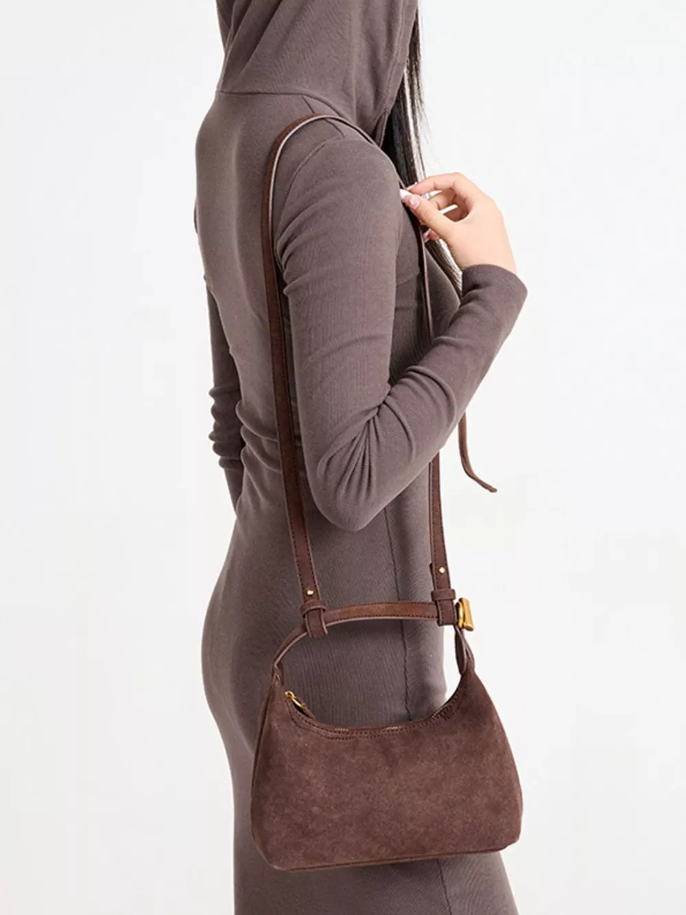 Minimalist Suede Crossbody Bag with Top Handle, image 4