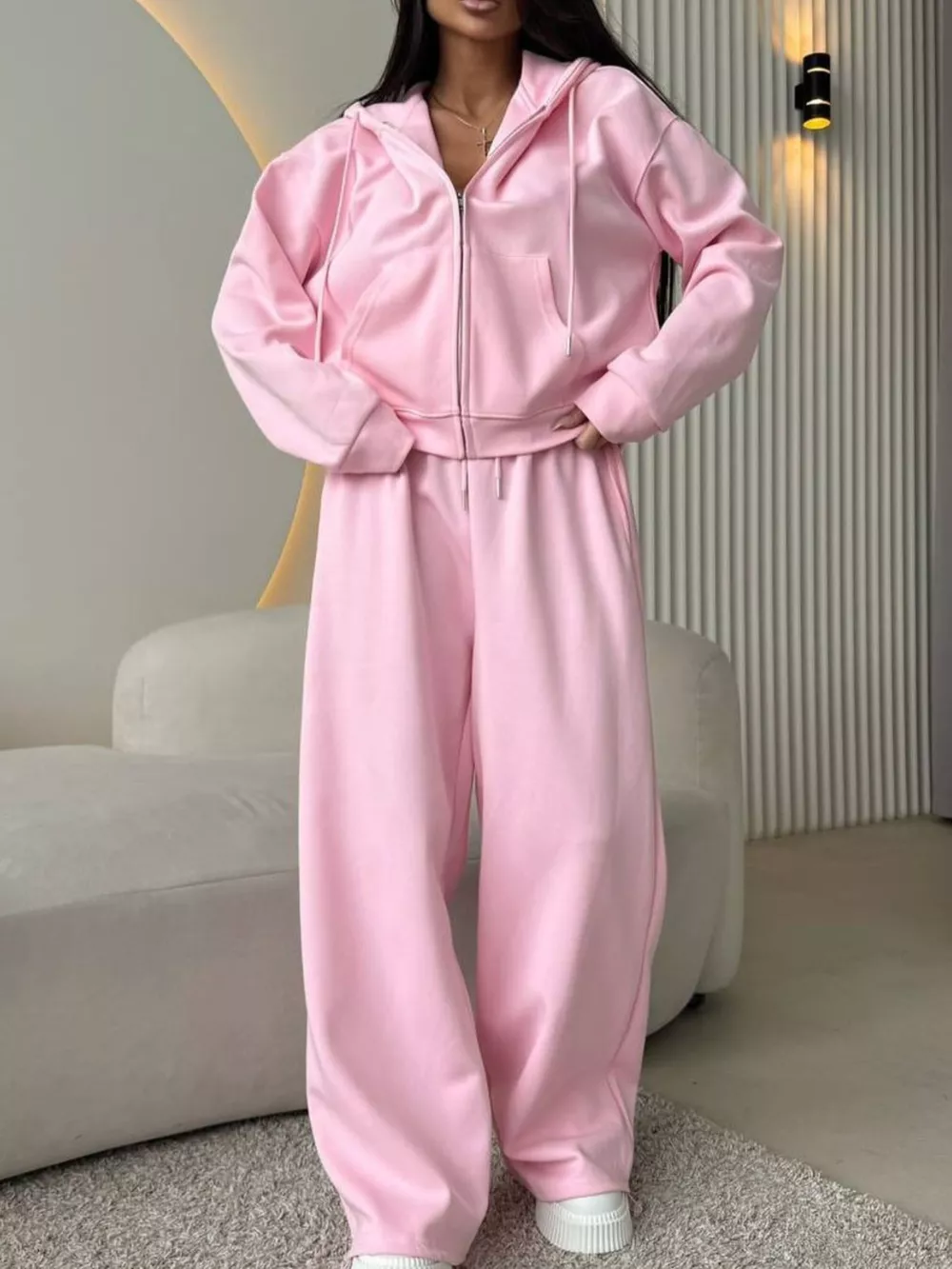 Zip-Up Hoodie and Wide-Leg Pants Set, image 26