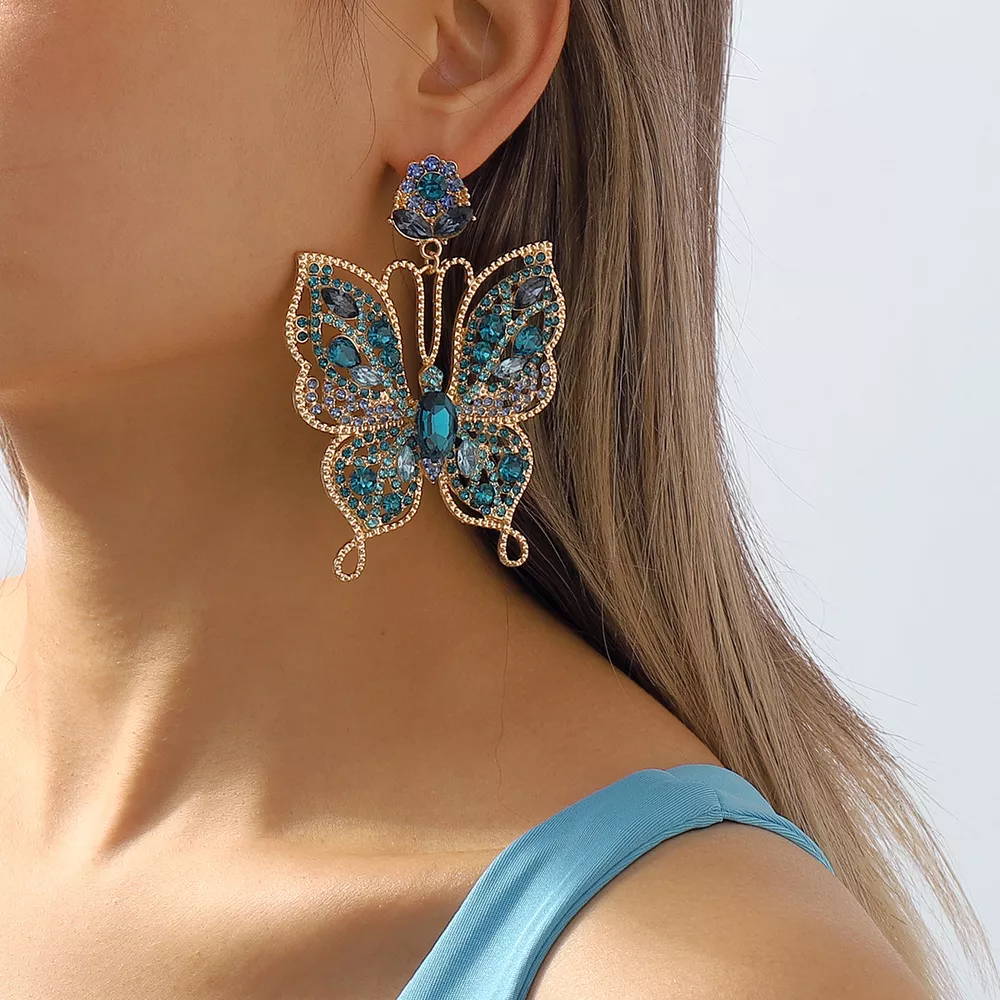 Butterfly Rhinestone Dangle Earrings