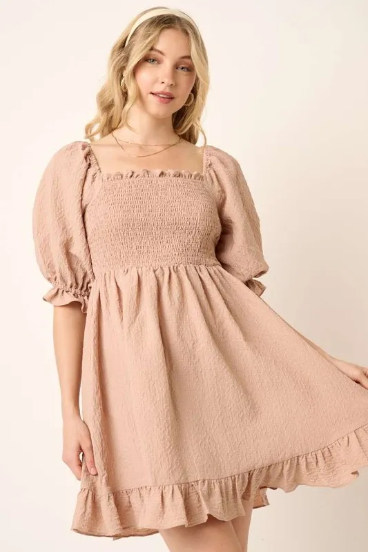 Smocked Ruffled Hem Half Sleeve Mini Dress, image 4