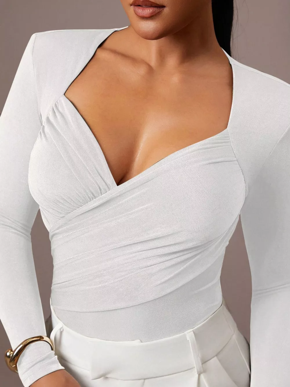 Ruched Surplice Long Sleeve Bodysuit, image 26