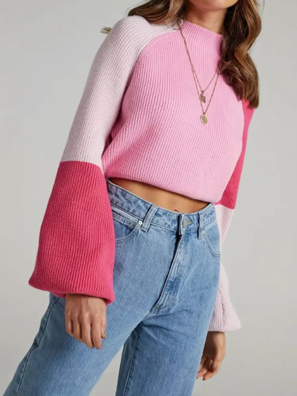 Color Block Mock Neck Sweater, image 2