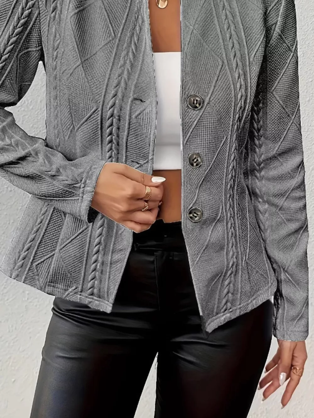 Textured Knit Button-Front Blazer, image 17