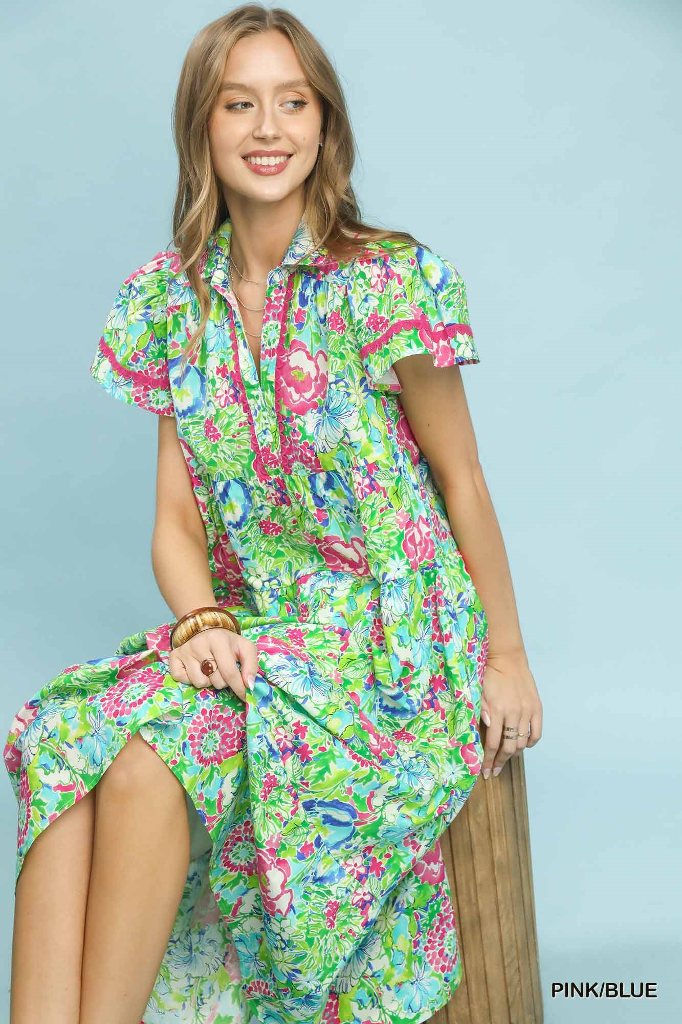 Bold Mixed Floral Tiered Midi Dress, image 4