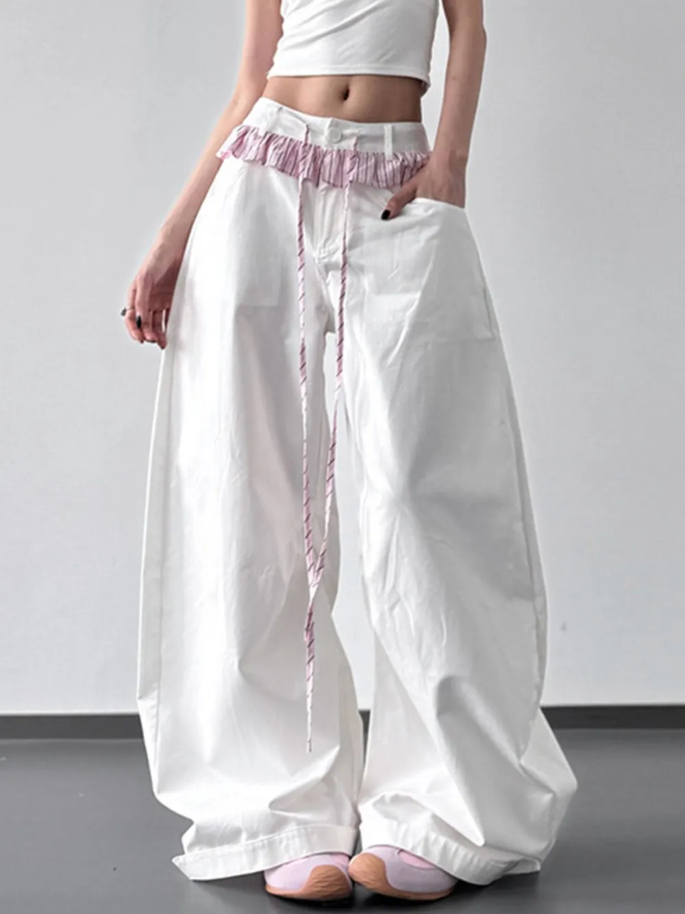 Wide Leg Drawstring Casual Pants, image 4