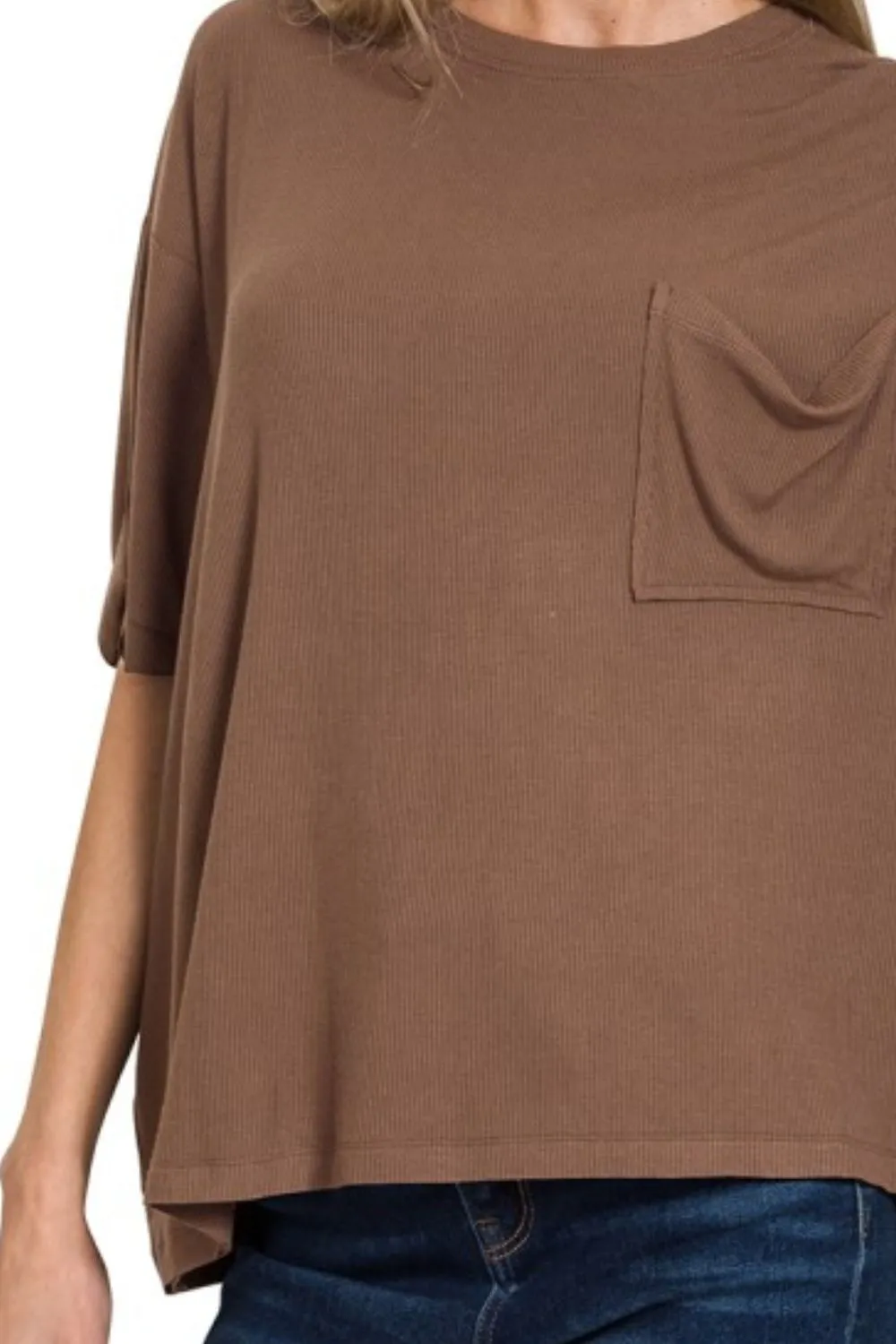 Oversized Ribbed Round Neck Short Sleeve Tee, image 2