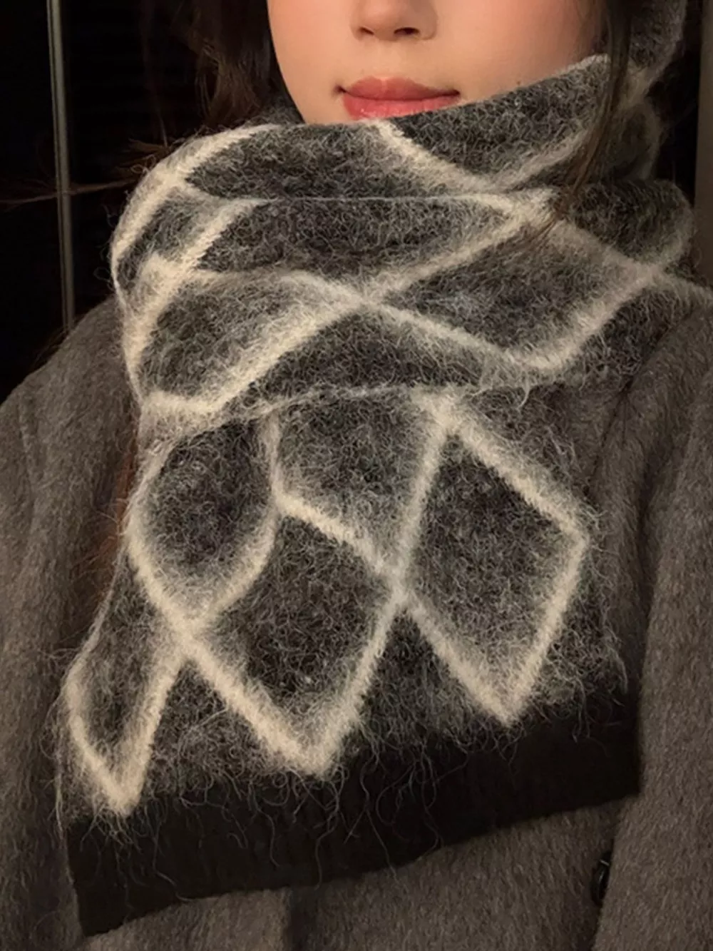 Diamond Pattern Fuzzy Knit Scarf, image 10
