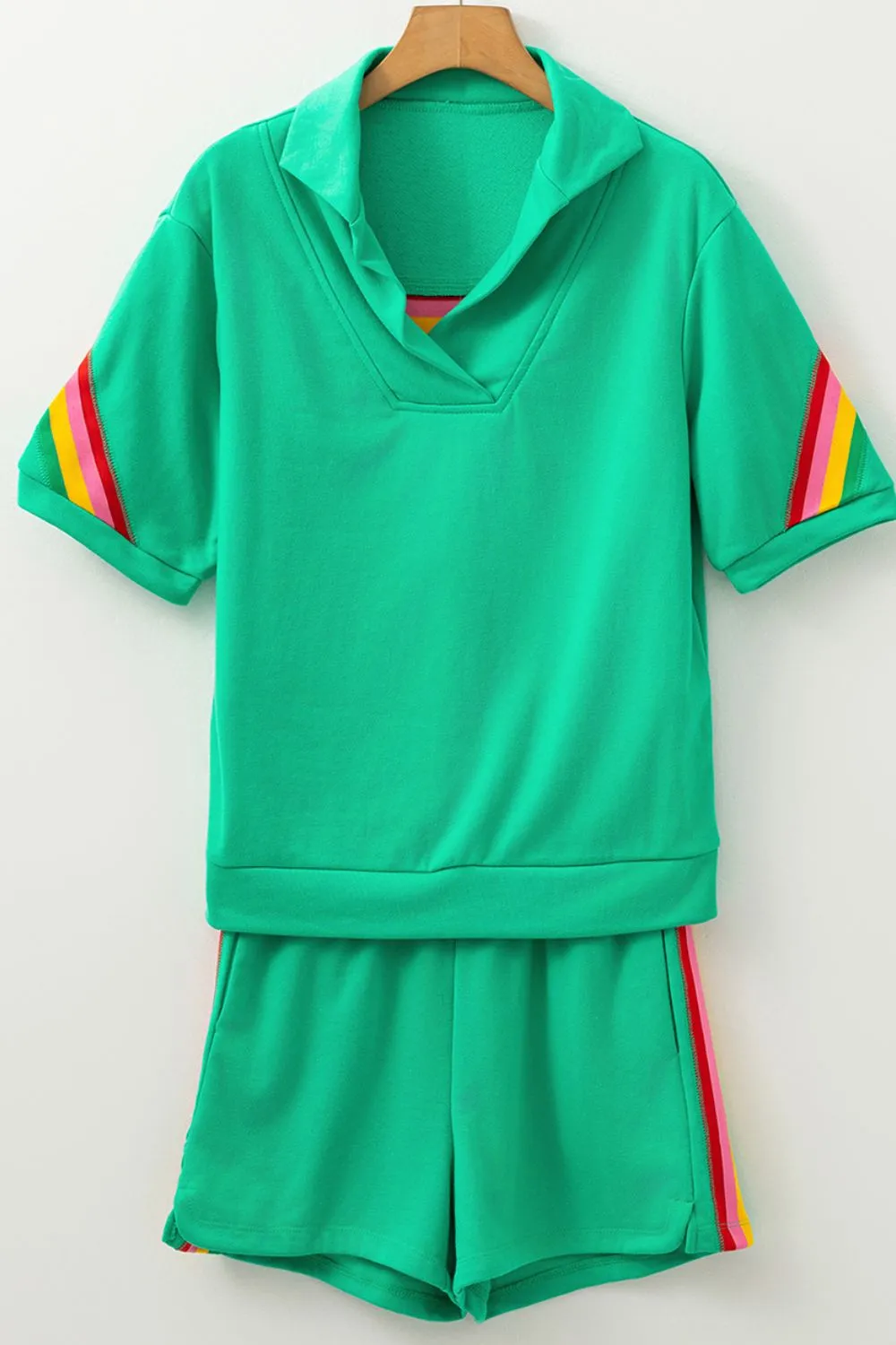Rainbow Collared Short Sleeve Top and Shorts Set, image 14