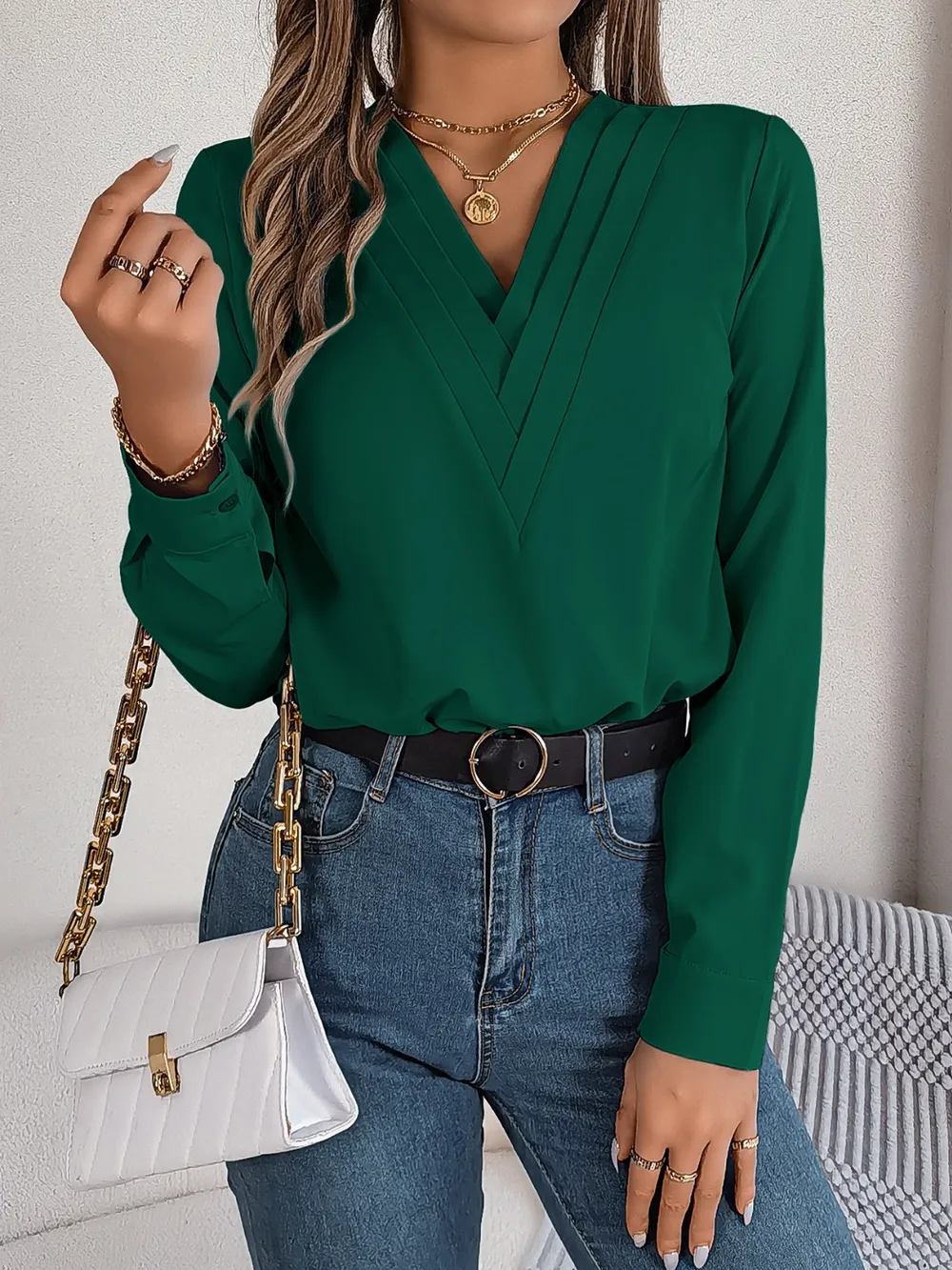 V-Neck Long Sleeve Blouse, image 24