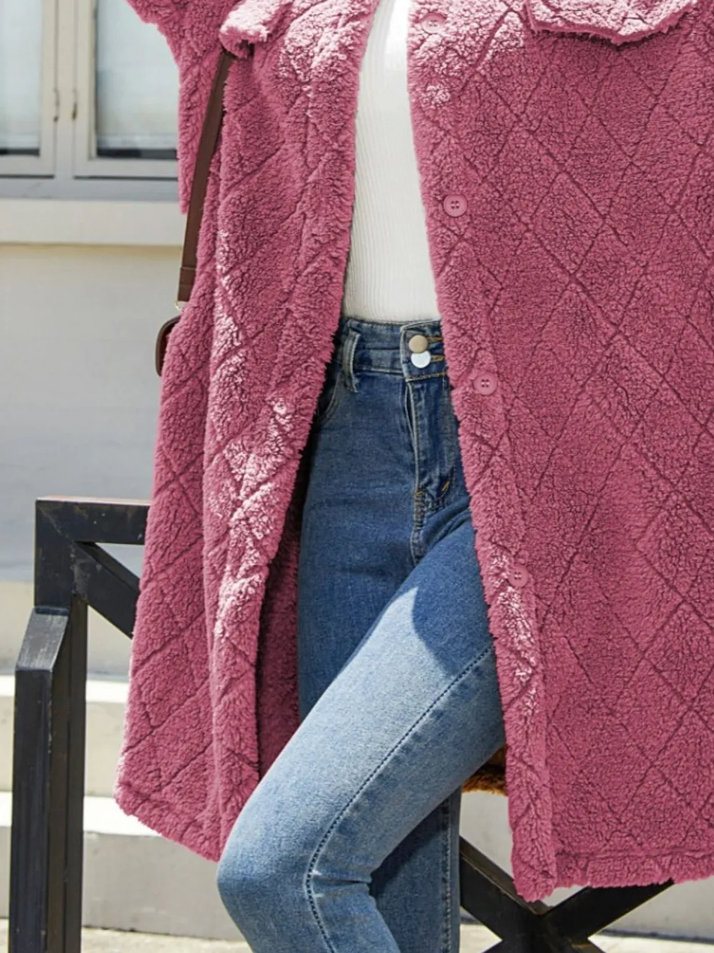 Texture Button Up Dropped Shoulder Coat, image 9
