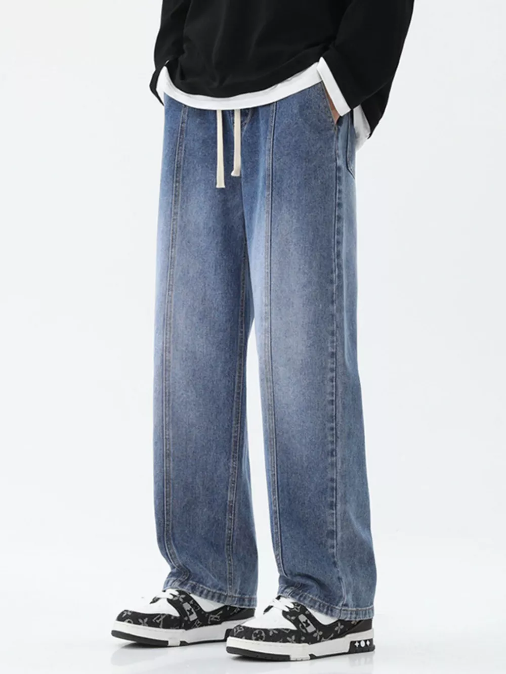 Men's Full Size Drawstring Wide Leg Jeans Plus Size, image 9