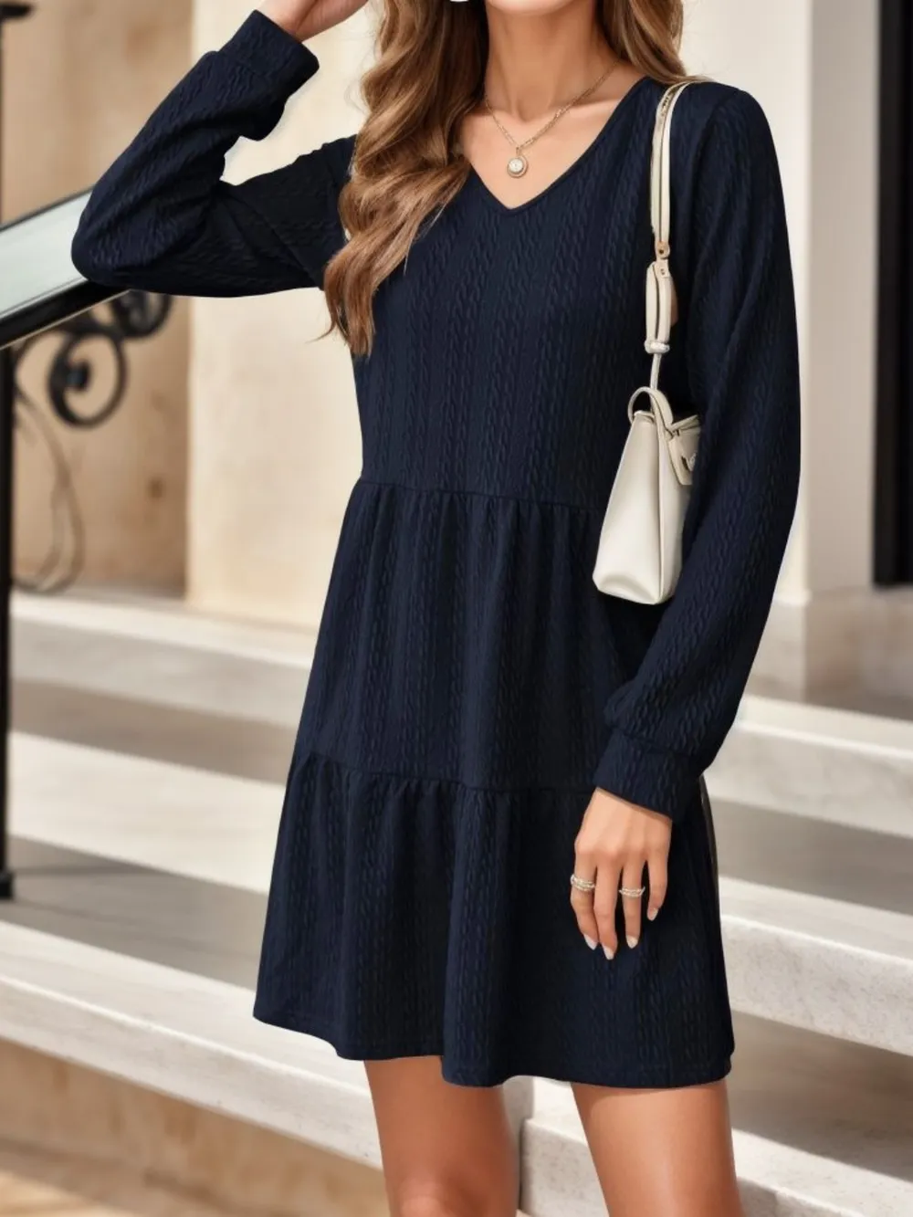 V-Neck Long Sleeve Mini Dress, image 11