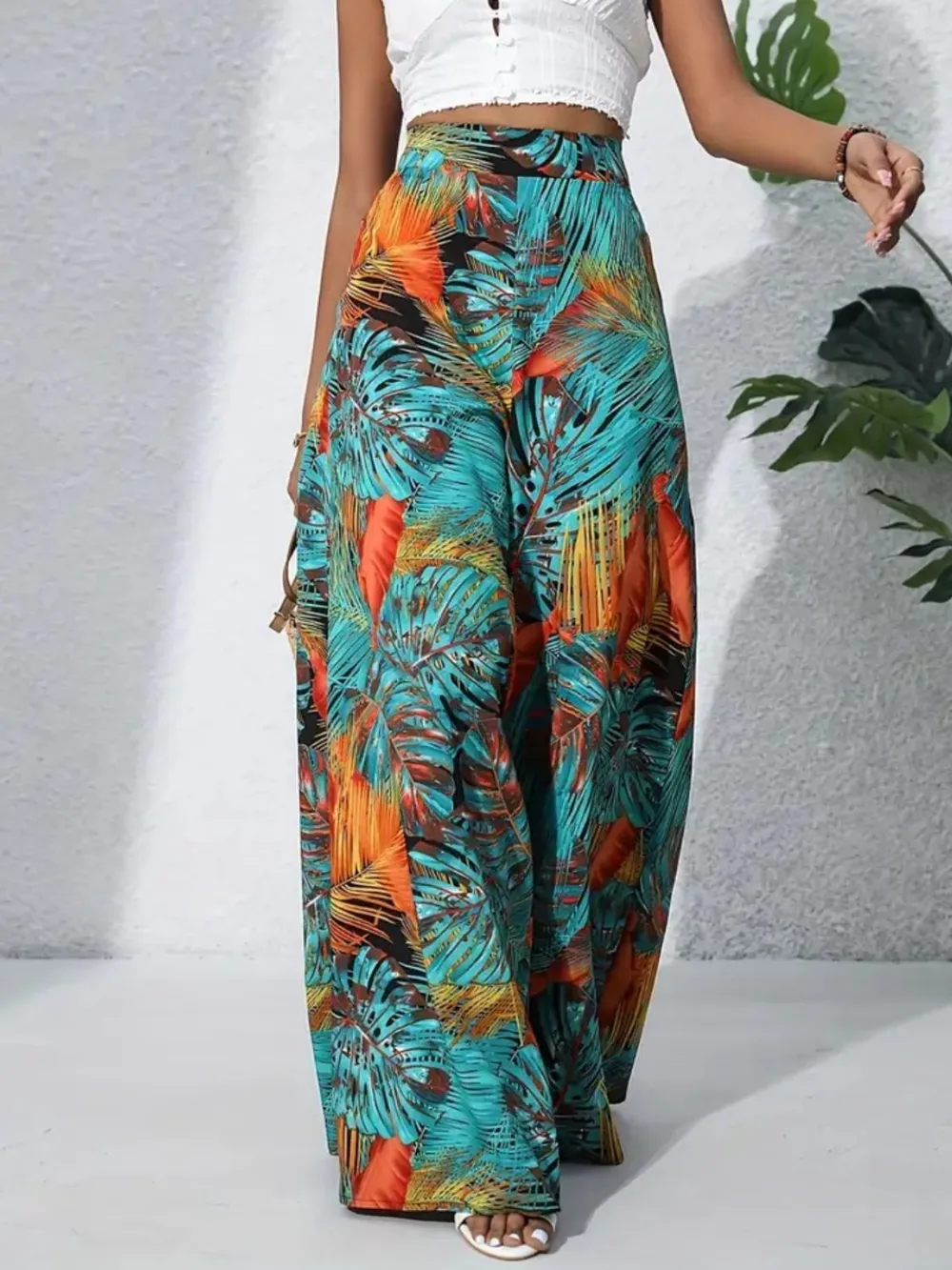 Printed High Waist Wide Leg Pants, image 23