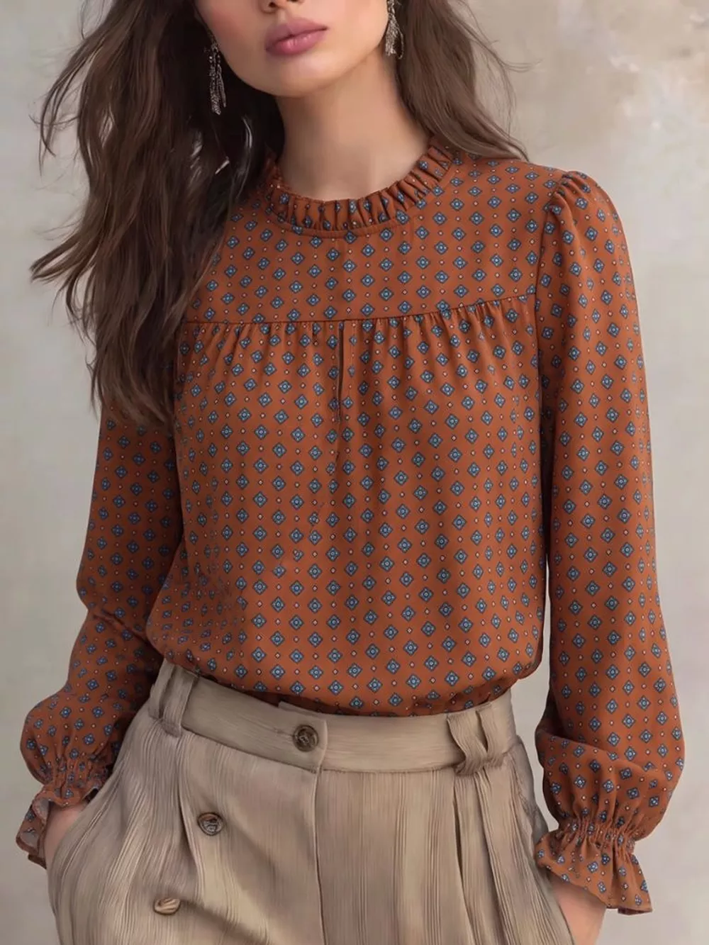 Printed Flounce Sleeve Blouse