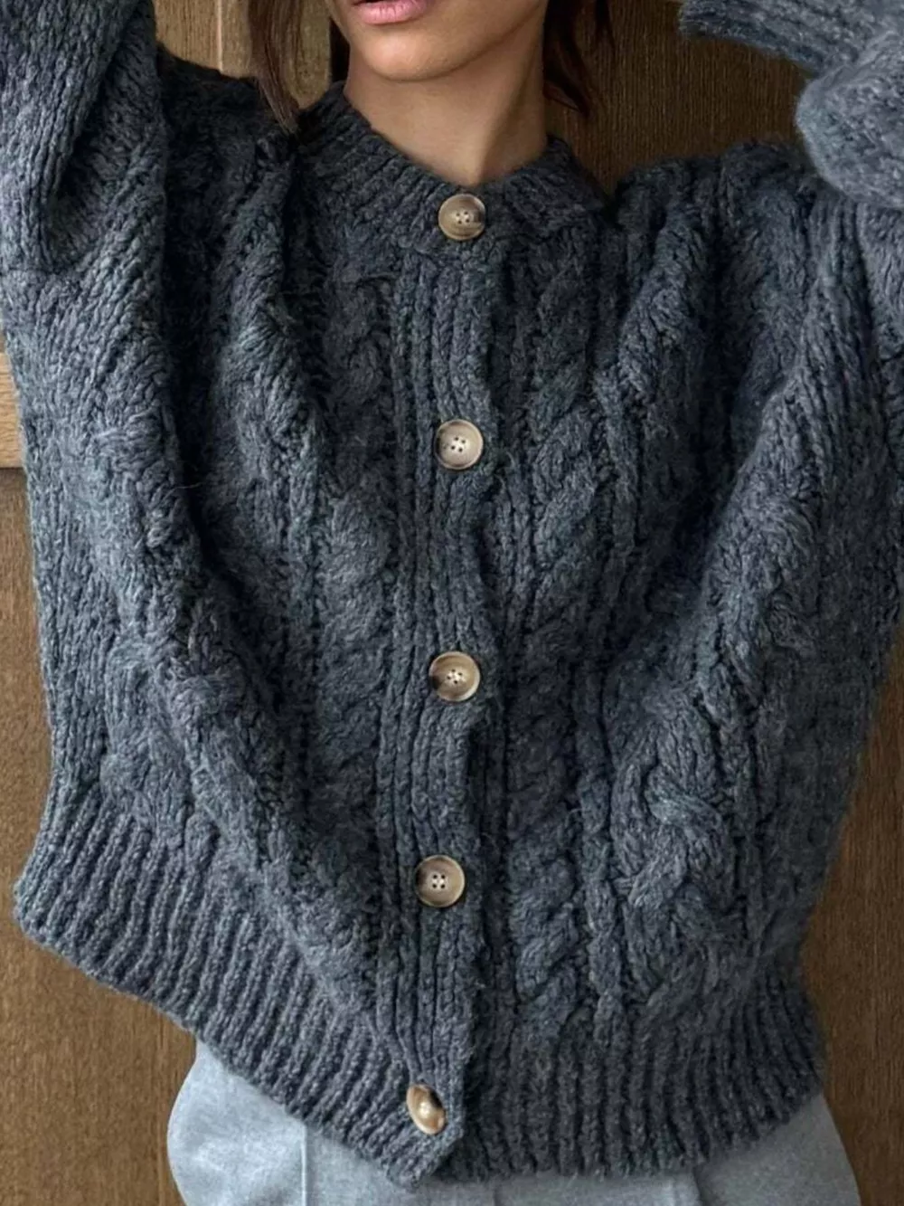 Cable Knit Button-Down Cardigan, image 14