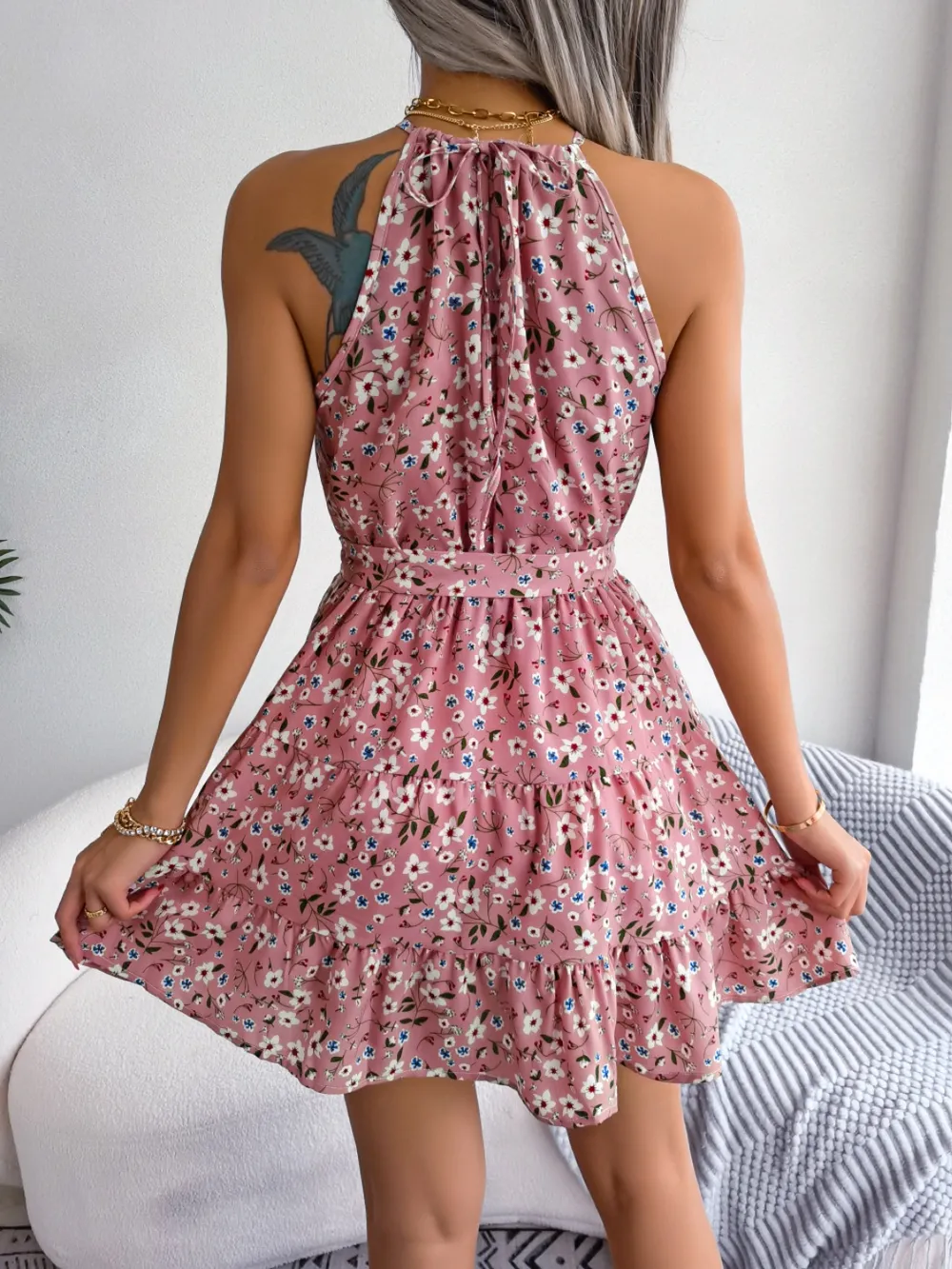 Tied Printed Grecian Neck Mini Dress, image 18
