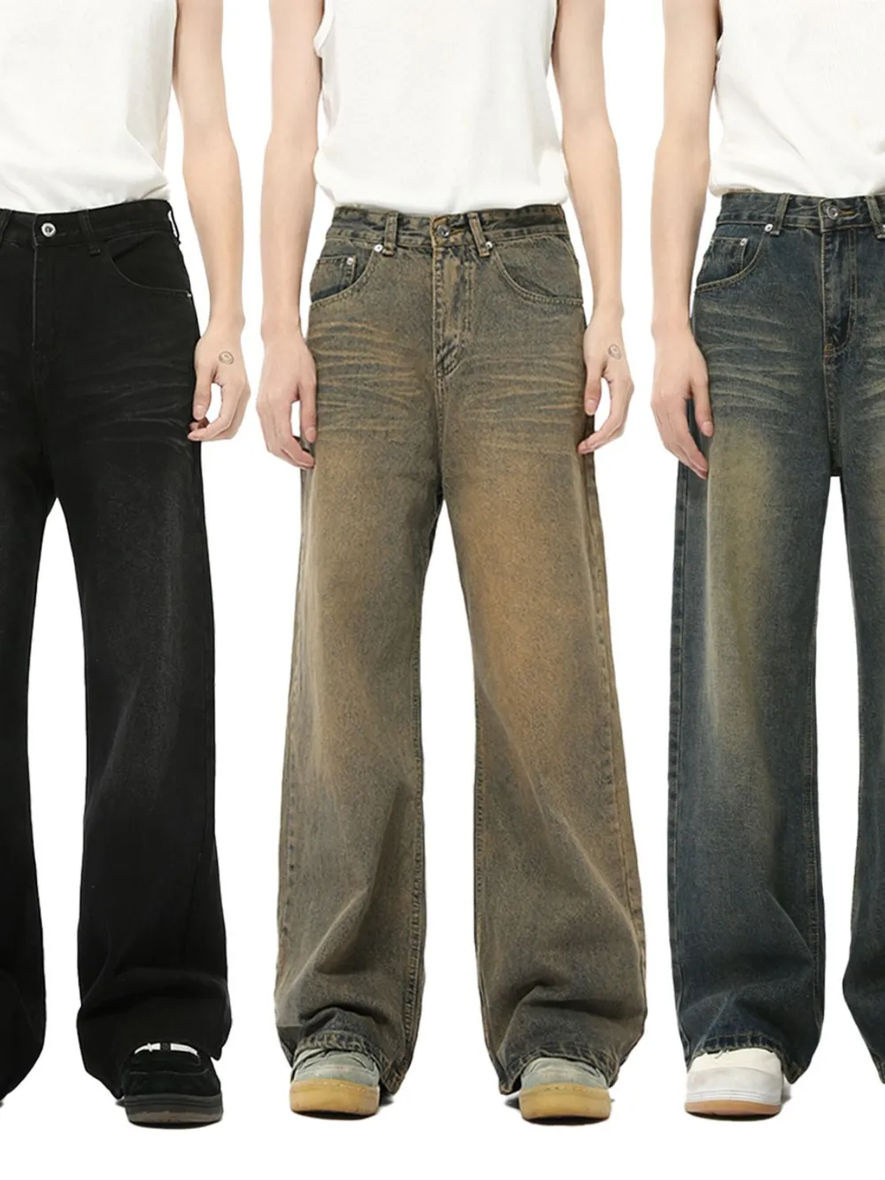 Washed Cat Whisker Straight Leg Jeans, image 2