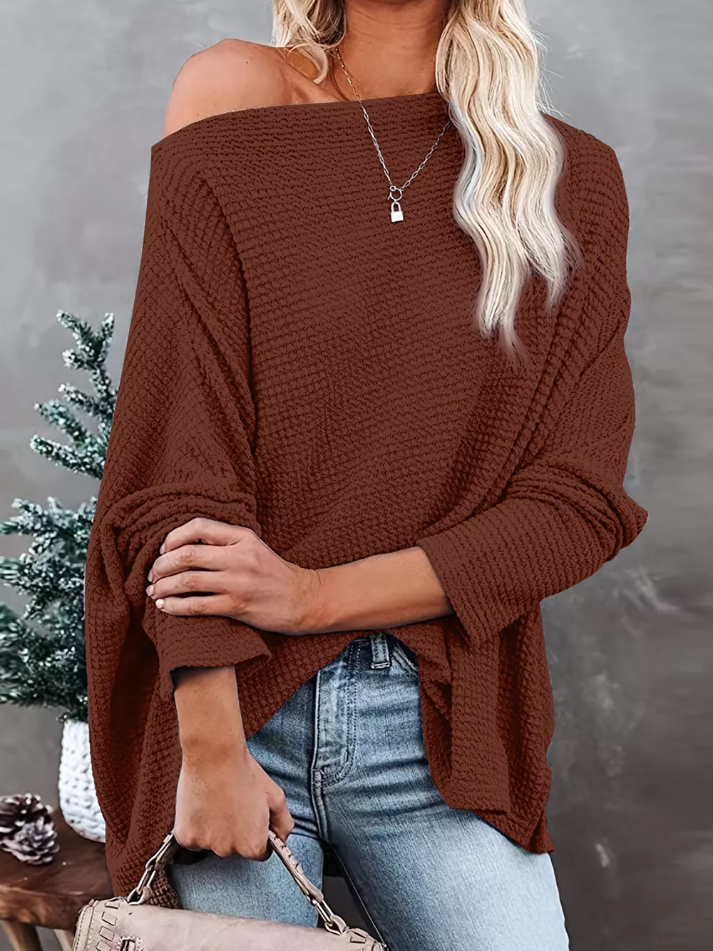 One-Shoulder Waffle Knit Top, image 4