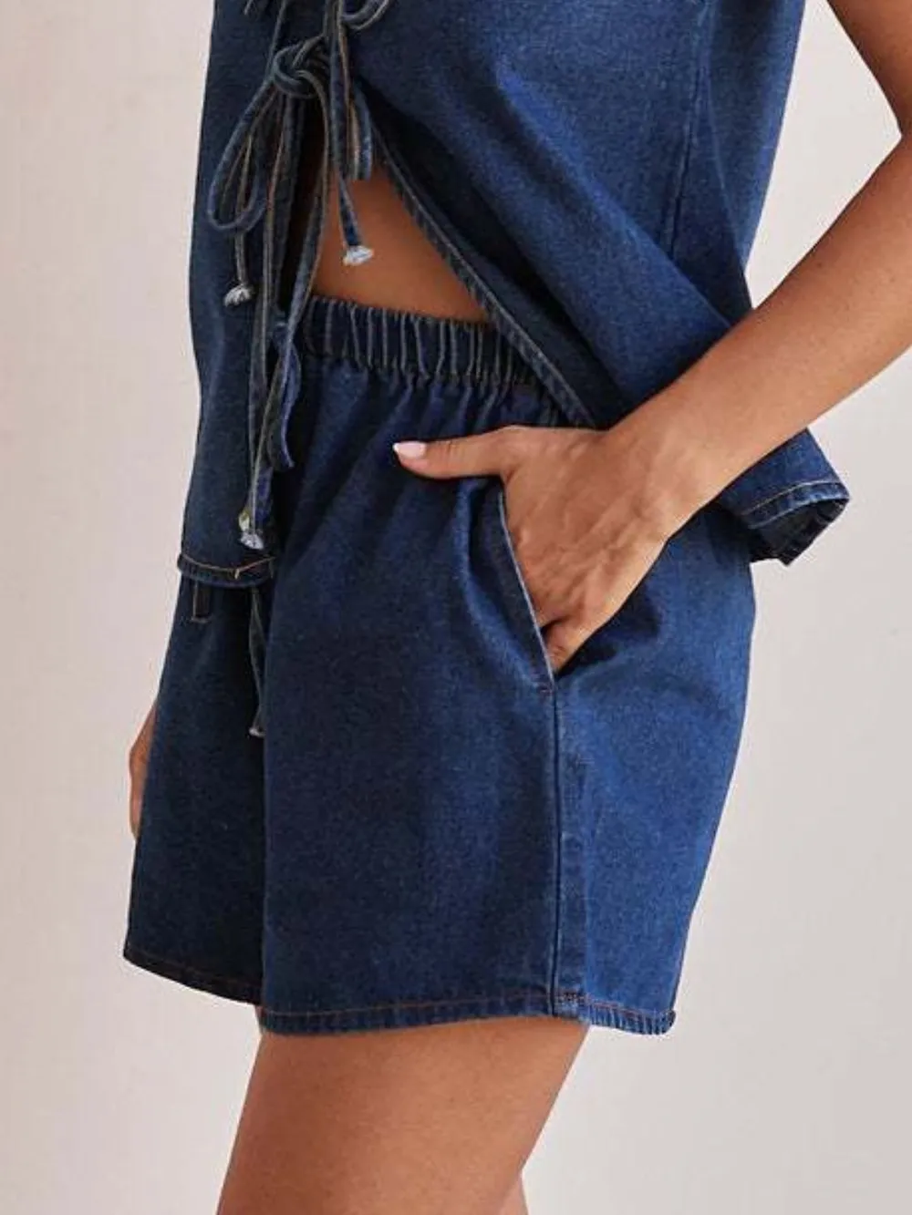 Elastic Waist Denim Shorts, image 8
