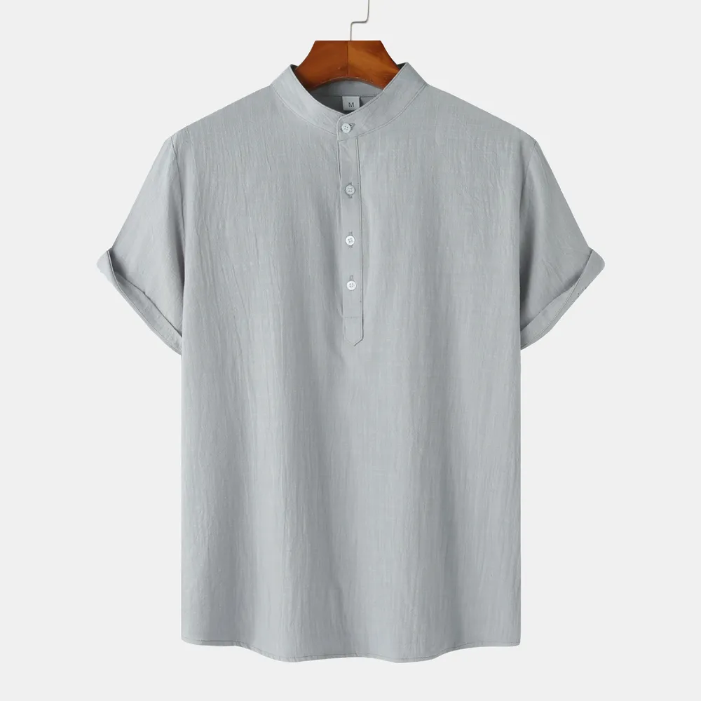 Men's Mandarin Collar Short Sleeve Henley Shirt, image 16