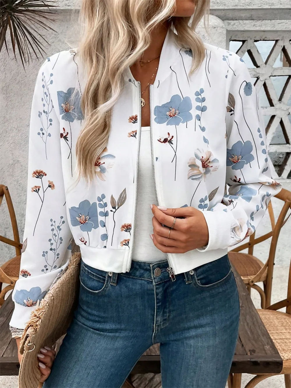 Printed Zip Up Long Sleeve Jacket, image 3