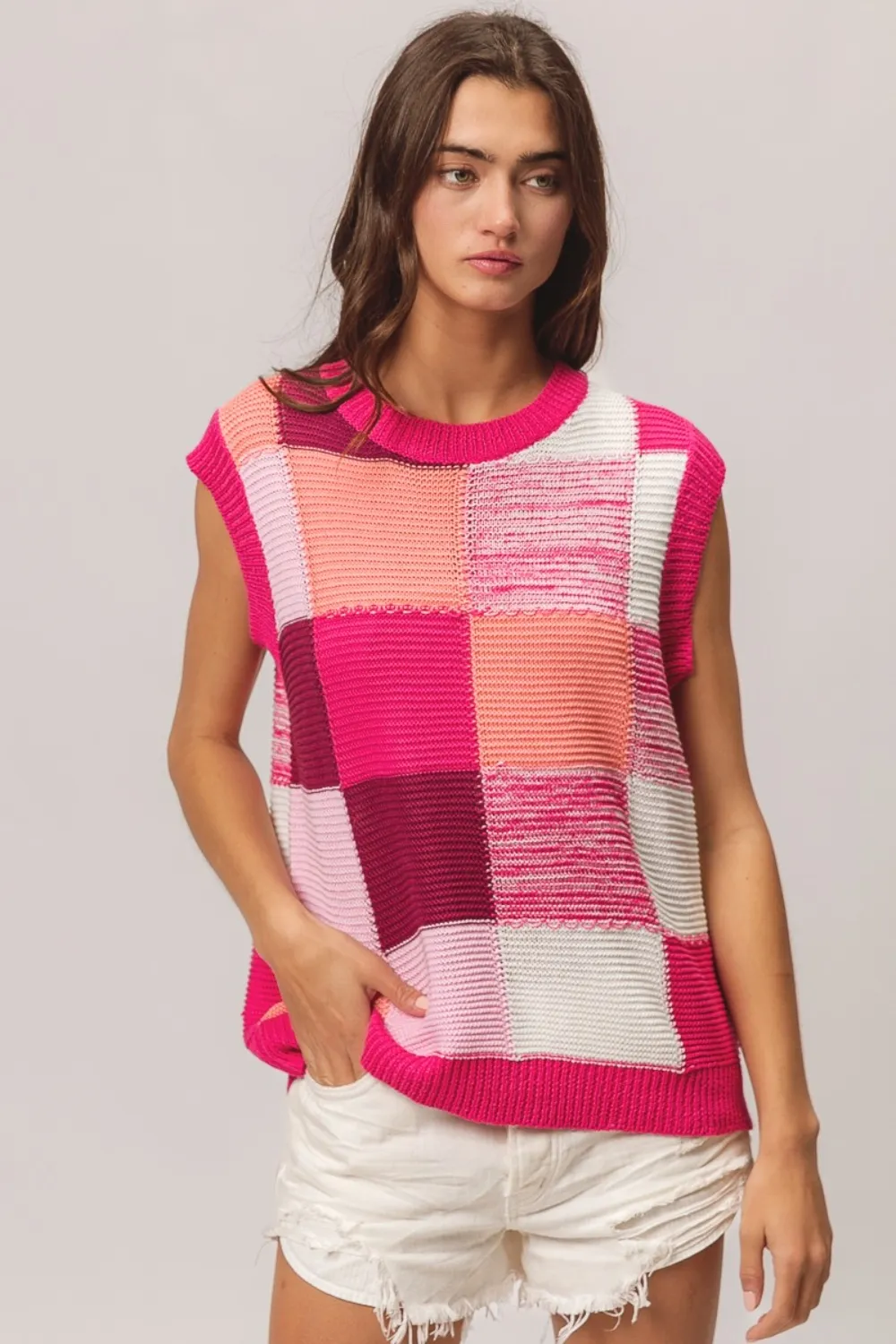 Color Block Round Neck Sweater Vest, image 3