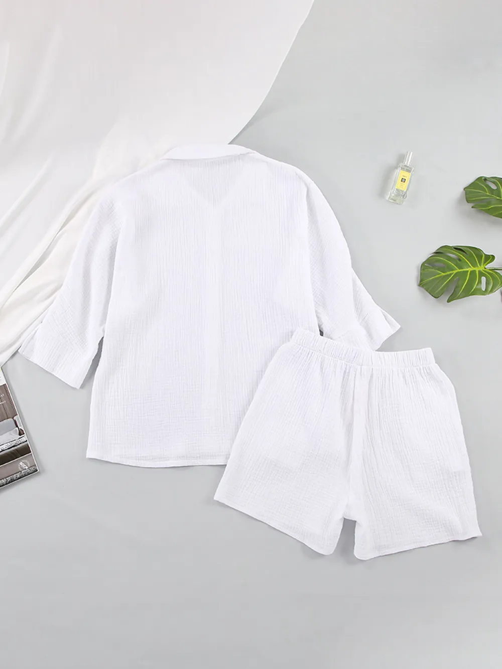 Texture Button Up Shirt and Shorts Set, image 4