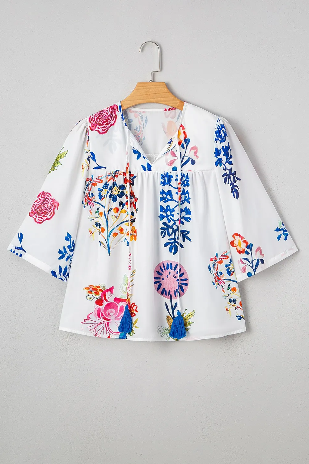 Printed Tie Neck 3/4 Sleeve Blouse, image 8