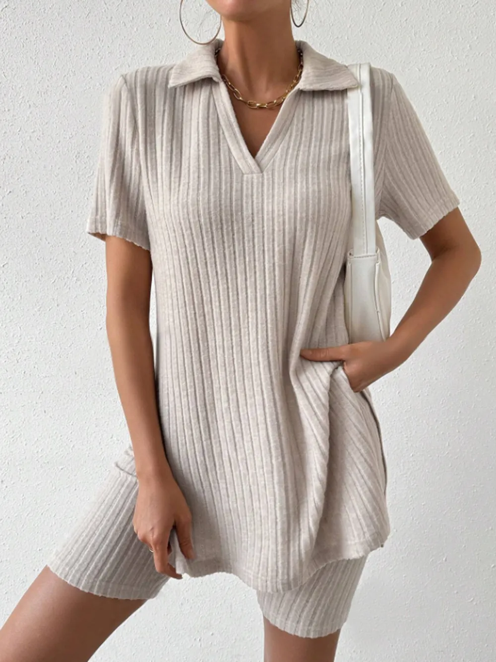 Johnny Collar Short Sleeve Top and Shorts Set, image 2