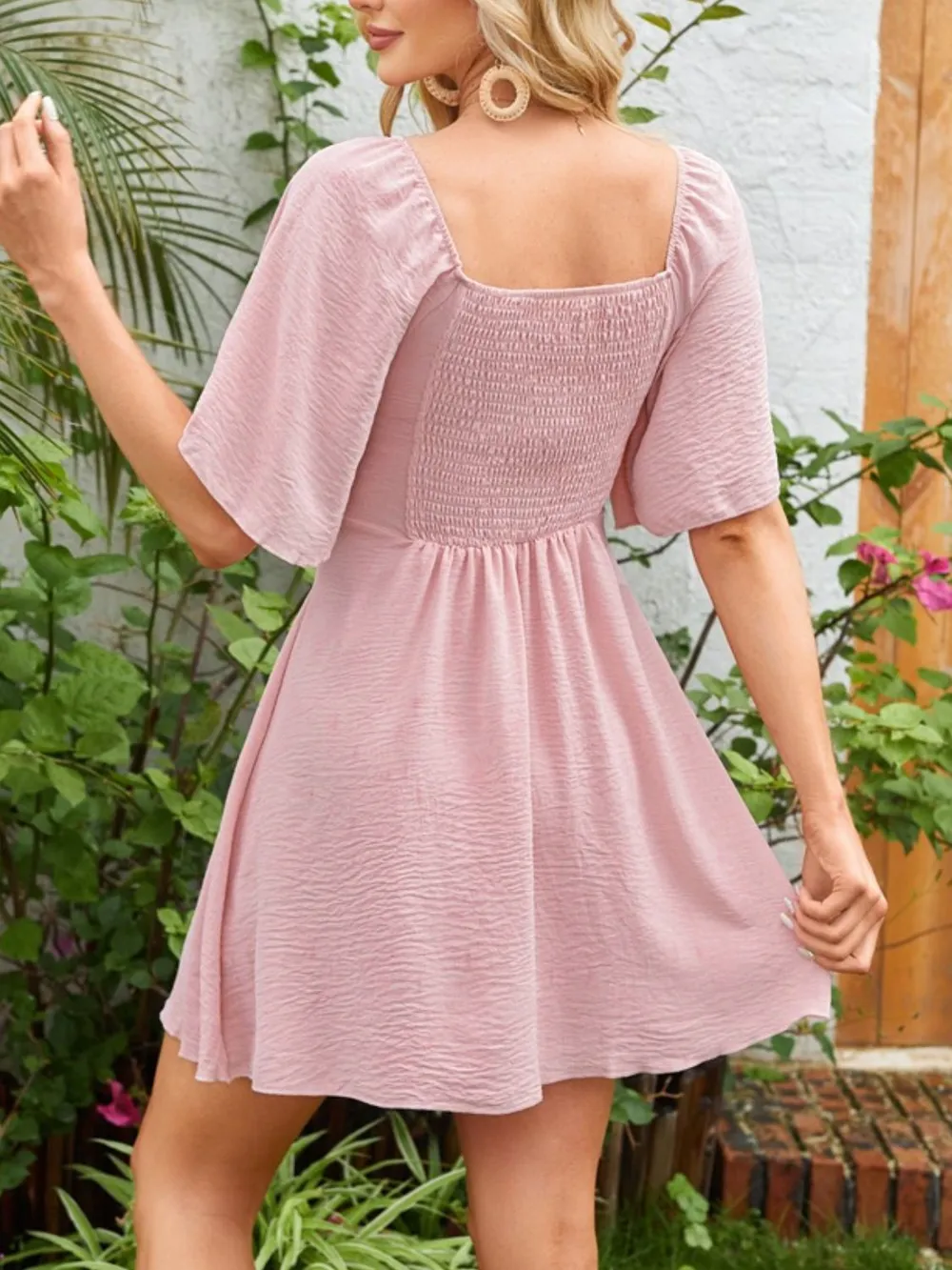 Smocked Back Knotted Flutter Sleeve Dress, image 29