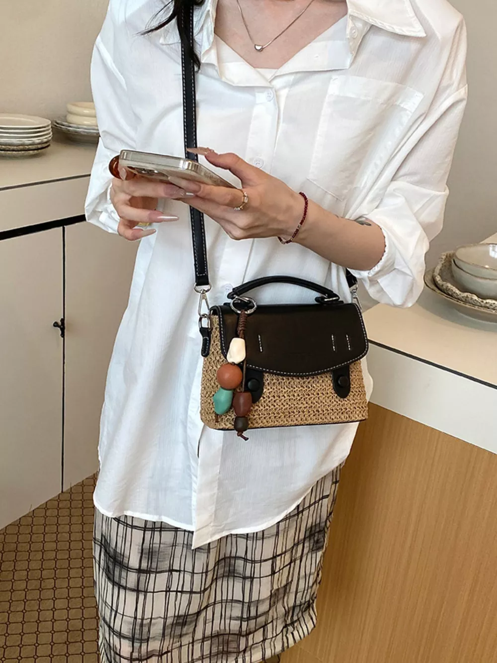 Two-Tone Woven Crossbody Bag, image 2