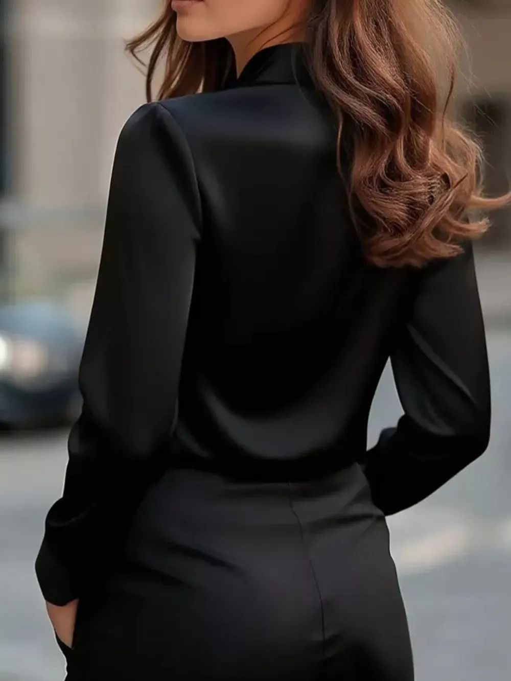 Satin Tie Front Long Sleeve Blouse, image 12