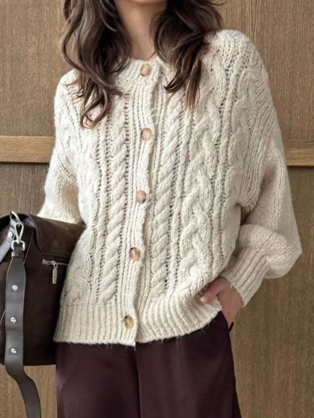 Cable Knit Button-Down Cardigan, image 7