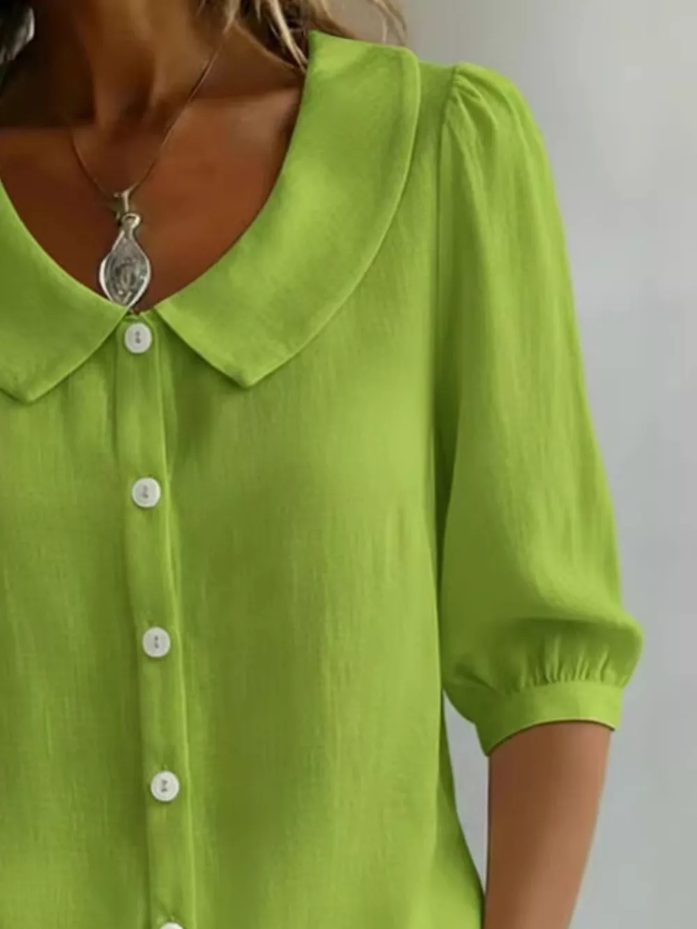 Full Size Peter Pan Collar Button Up Shirt Plus Size, image 14