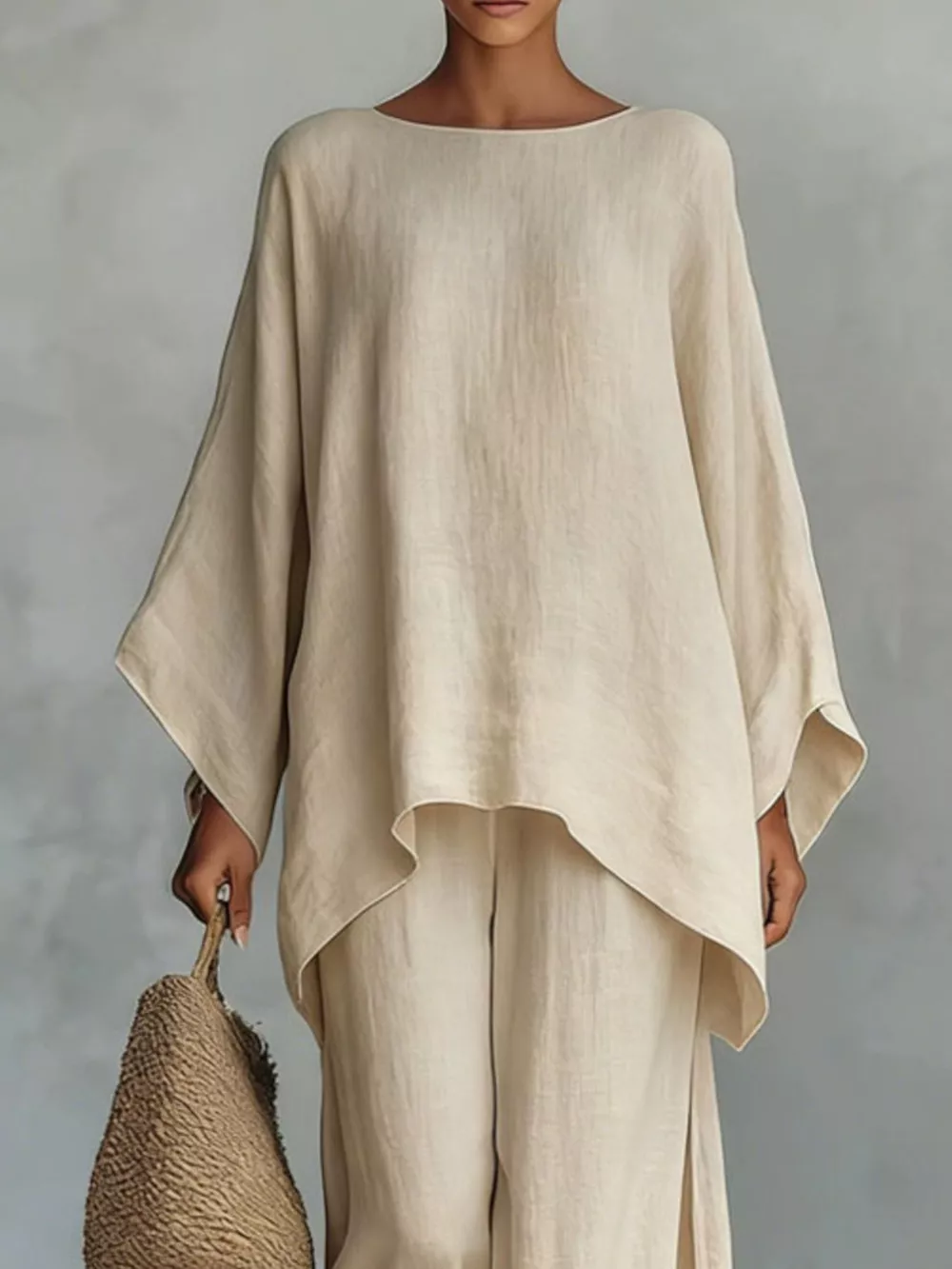 Full Size Round Neck Top and Wide Leg Pants Set Plus Size, image 4