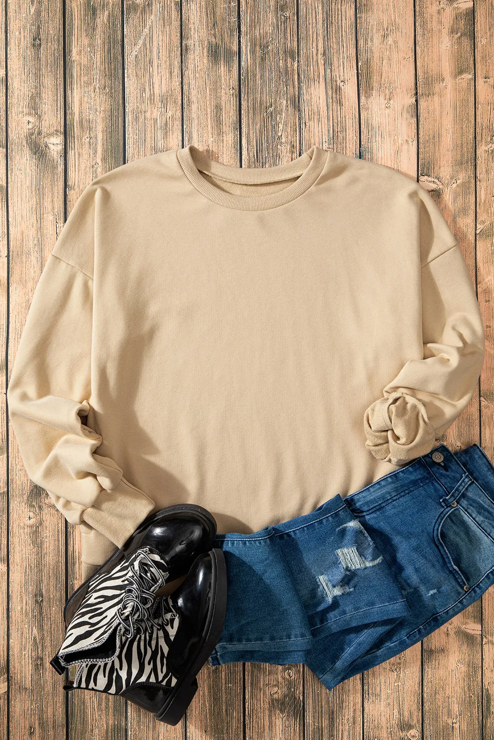 High-Low Round Neck Long Sleeve Sweatshirt, image 32