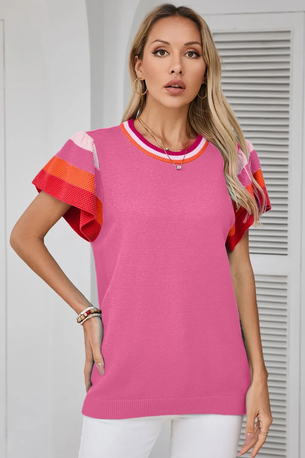 Color Block Round Neck Knit Top, image 29