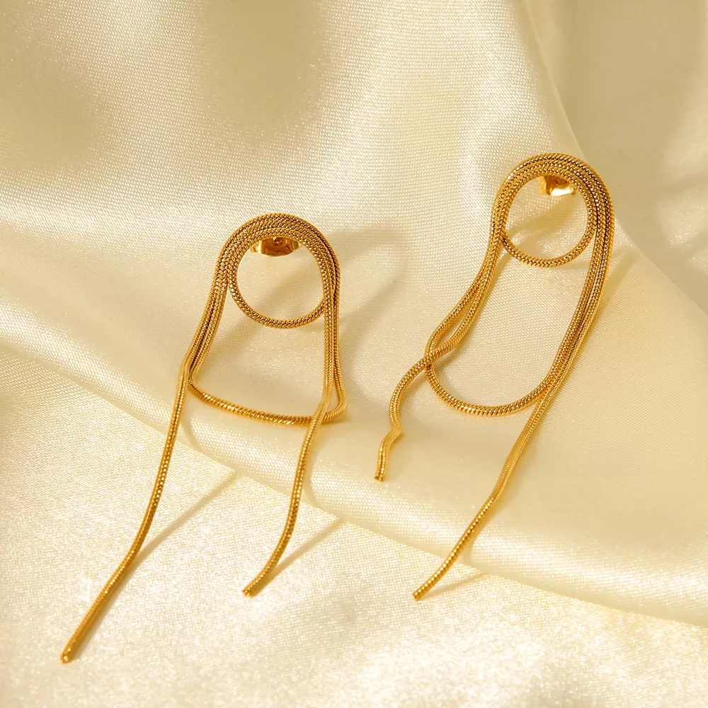 18K Gold-Plated Hoop Chain Earrings, image 8